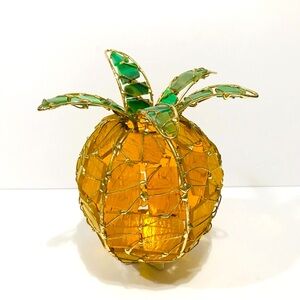 Vintage Pineapple Yellow & Green Stained Glass Shadow for Small Lamp 6” Tall